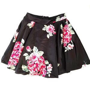 Black Pink Red Rose Silky Feel Mini Skater Skirt Pockets Fitted Waist Womens L